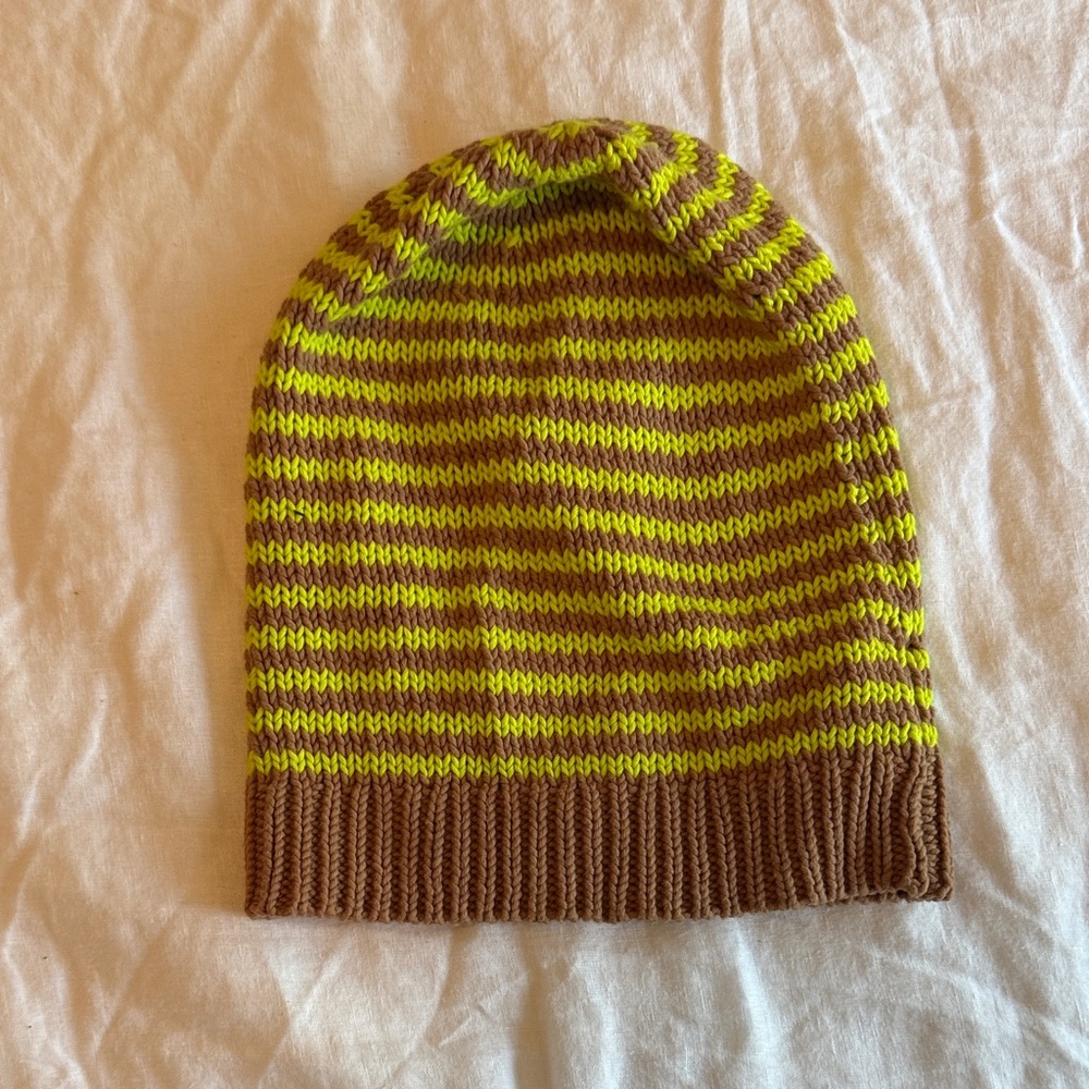 J. Crew Brown and Neon Yellow Striped Beanie